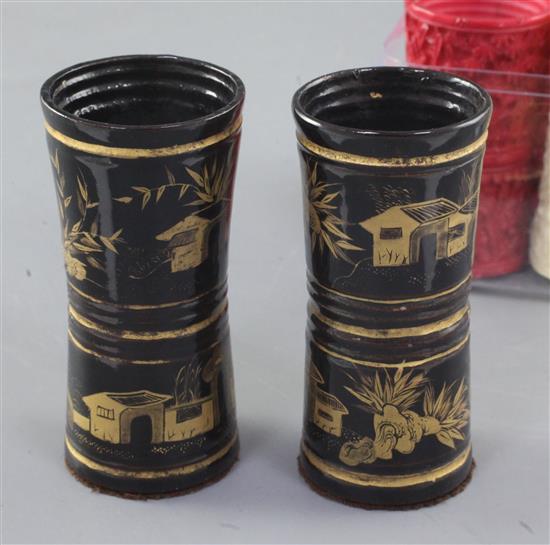 A Chinese export gilt-decorated lacquer chess / backgammon folding board, first half 19th century, height 7.3cm